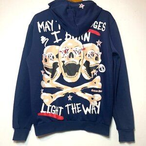 Reason Brand May the Bridges I Burn Light the Way Navy Skull Hoodie Sz M